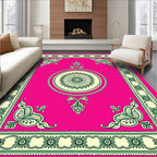 Vibrant Pink Green Floral Medallion Border Rug