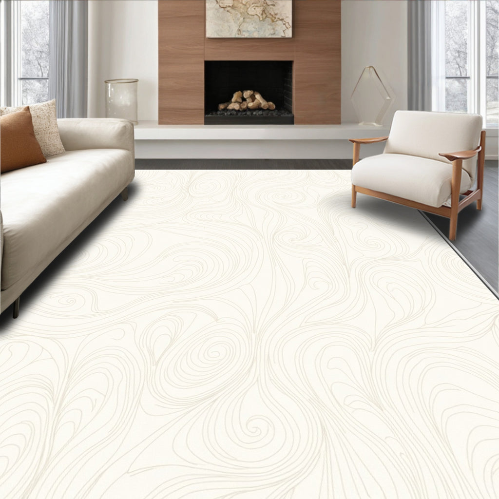 Minimalist Cream Swirling Lines Rug