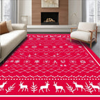 Rustic Red Reindeer Snowflake Garland Rug
