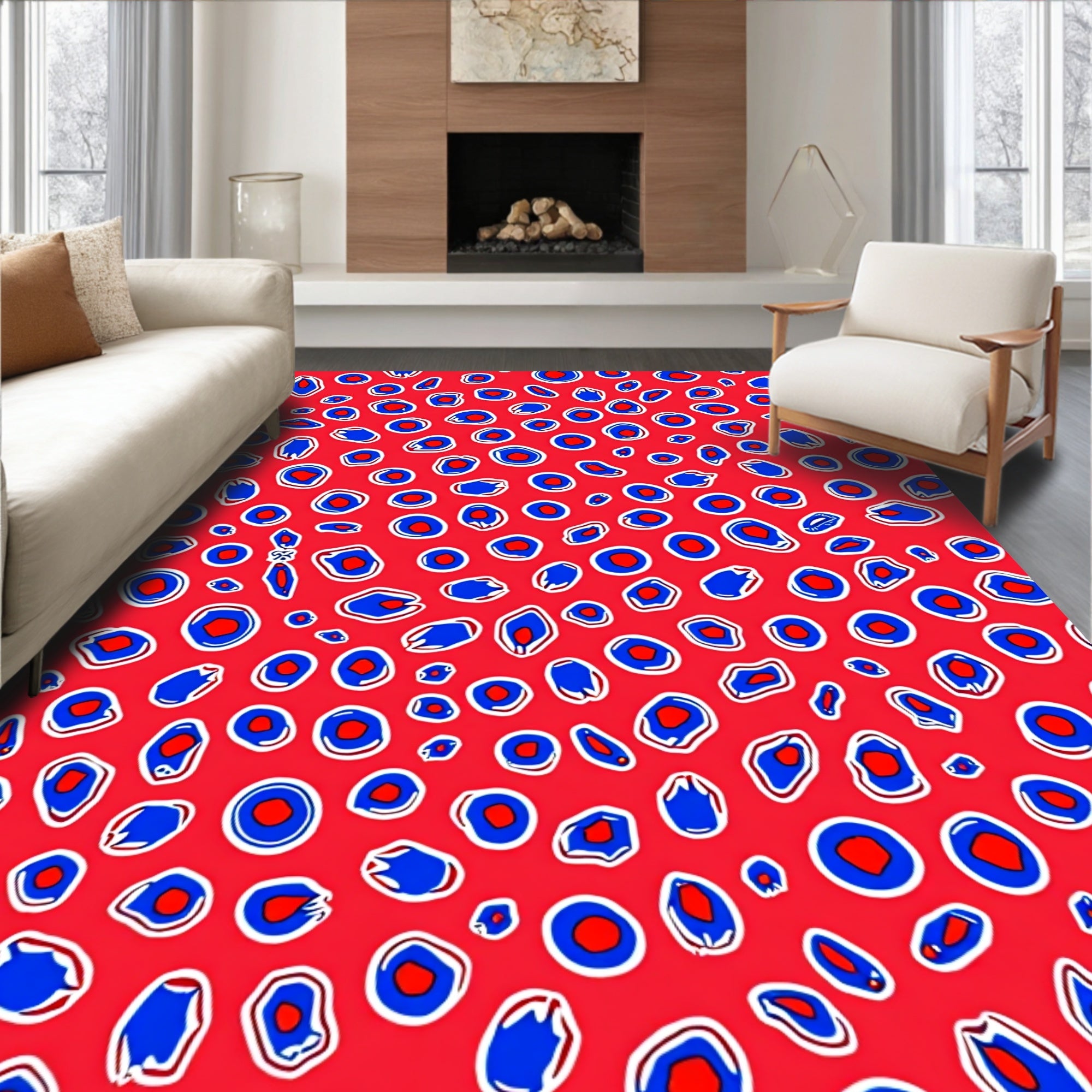 Bold Red Blue Ocular Spots Rug