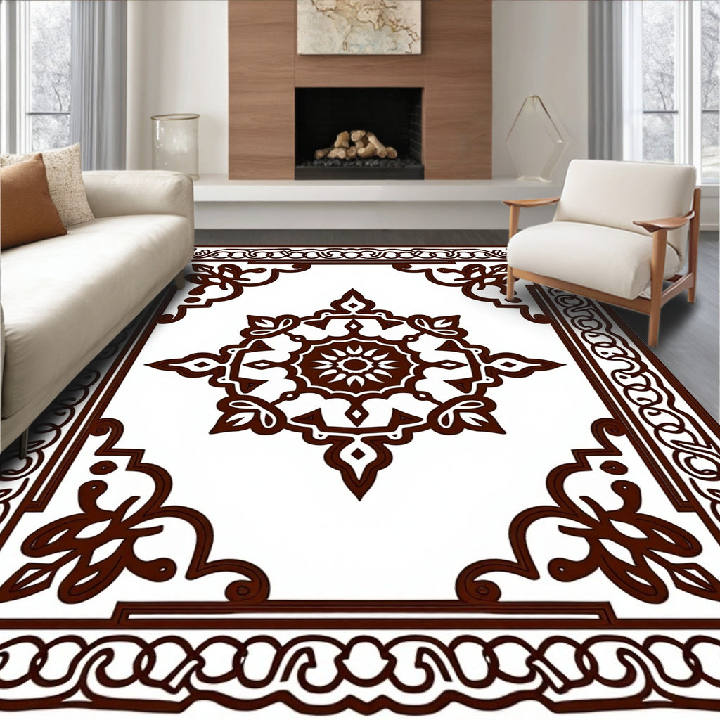 Rich Brown Medallion With Corner Accents Rug