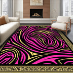 Vibrant Pink Yellow Swirl Zebra Border Rug