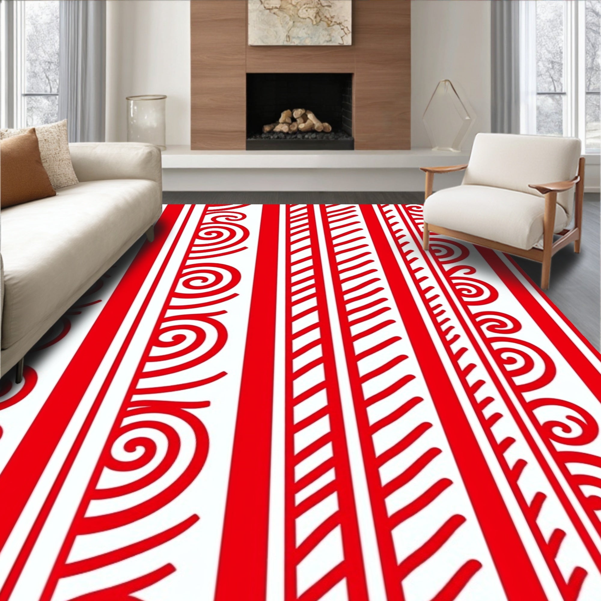 Bold Red Stripe Scroll Rug