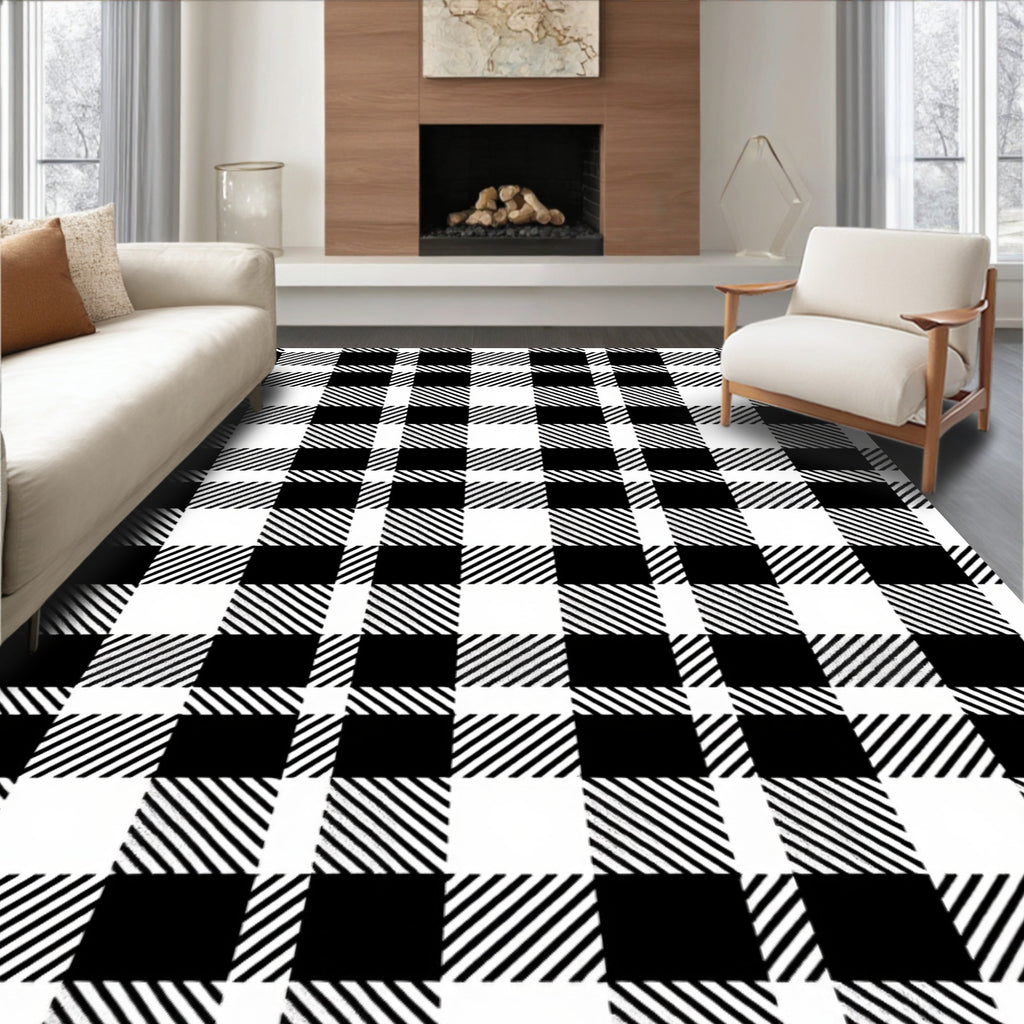 Classic Black White Buffalo Check Rug