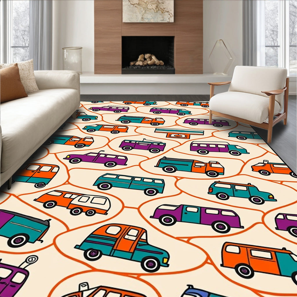 Retro Orange Teal Van Caravan Rug