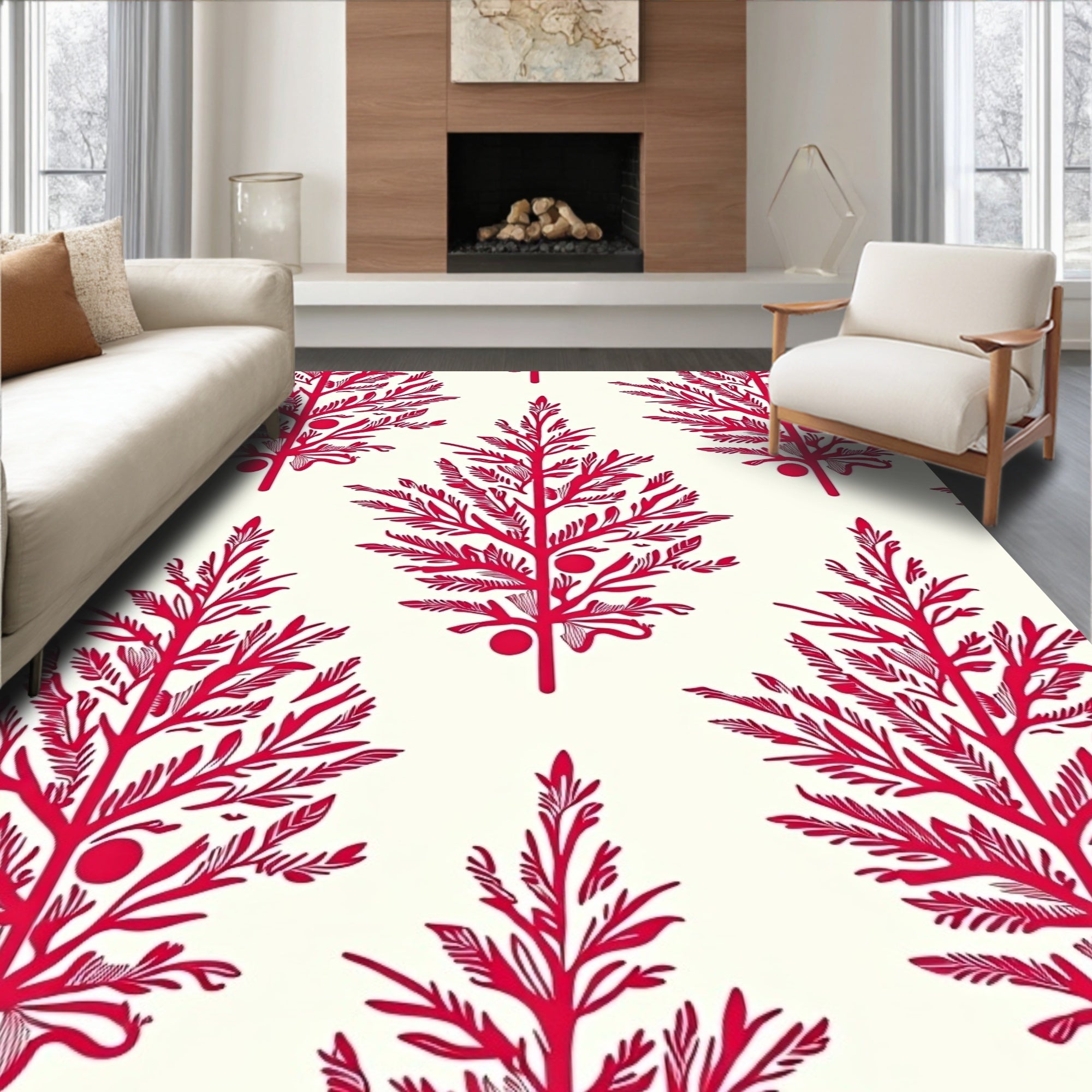 Crimson Leafy Branch Repeat Rug