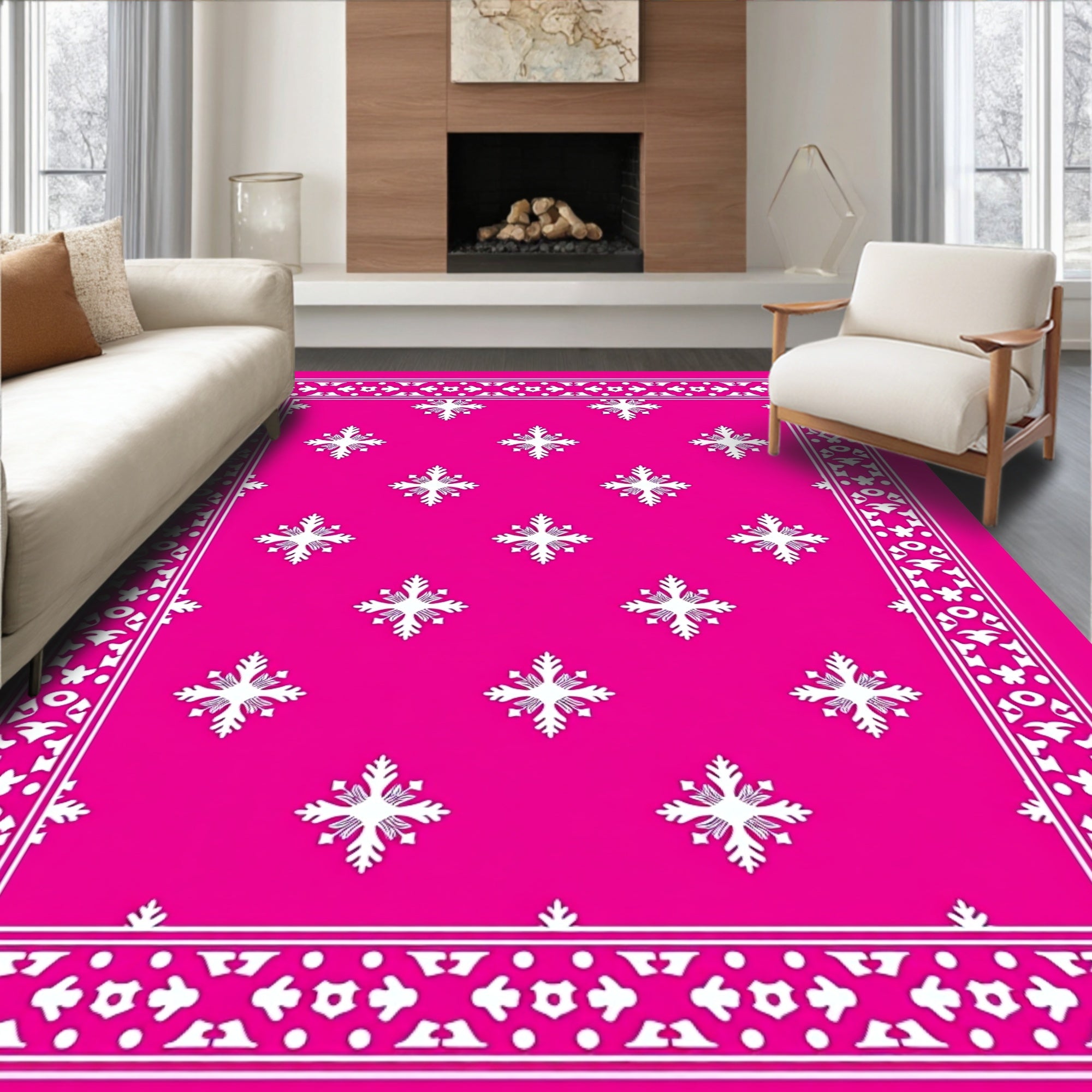 Hot Pink Floral Medallion Border Rug