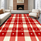 Red White Gingham Star Check Rug