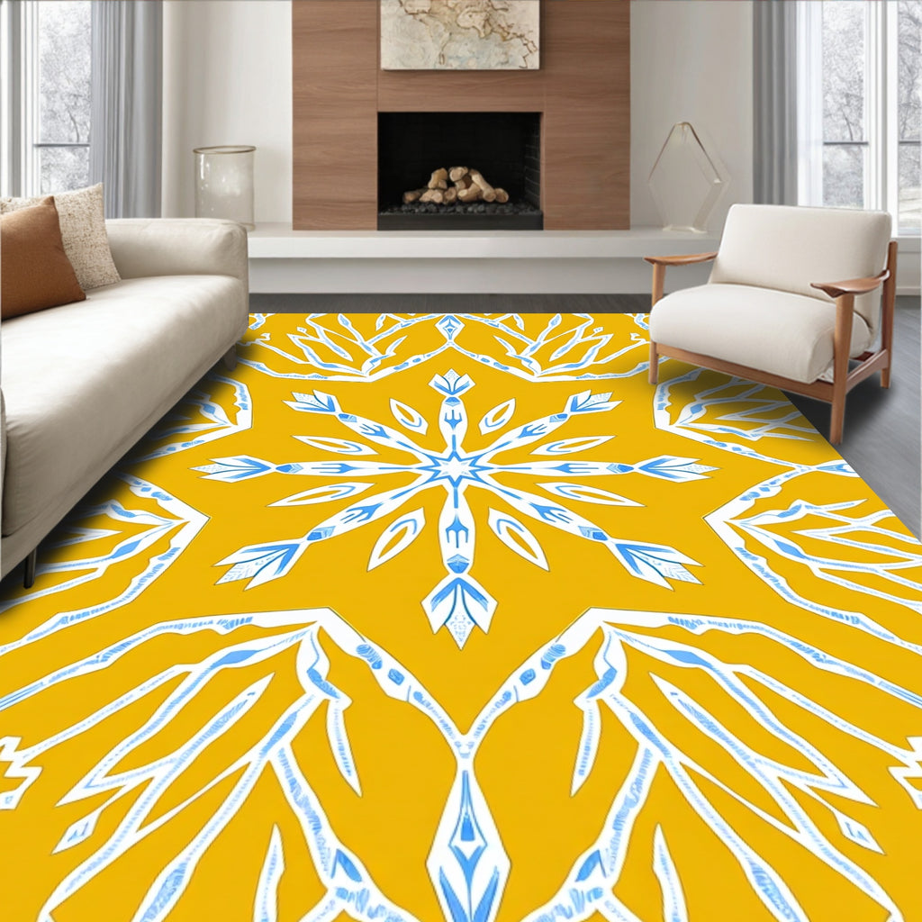 Golden Yellow Starburst Mandala Rug