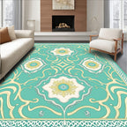 Teal Yellow Floral Medallion Border Rug