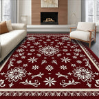 Burgundy White Floral Snowflake Medallion Rug
