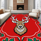 Festive Red Deer Holly Border Rug