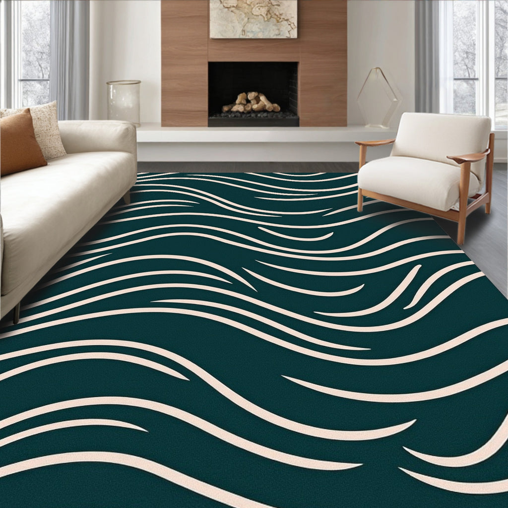 Deep Teal Wavy Stripe Sweep Rug