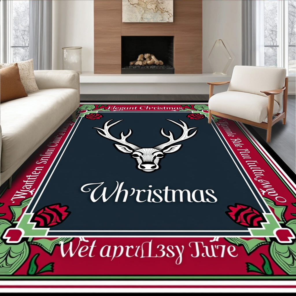 Elegant Deer Wh'ristmas Red Green Rug