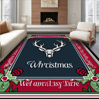 Elegant Deer Wh'ristmas Red Green Rug