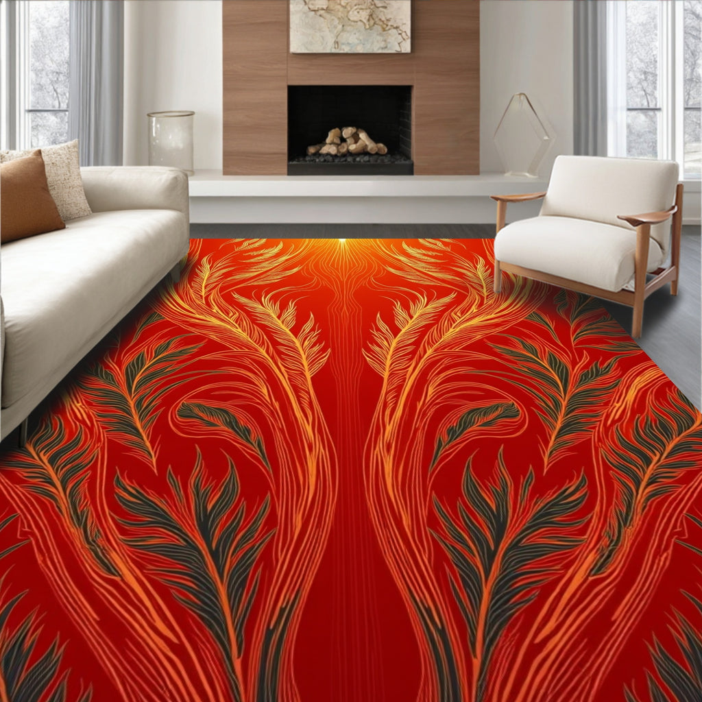 Crimson Gold Feathered Nature Intricate Rug