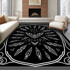 Black White Winged Eagle Feather Circle Rug