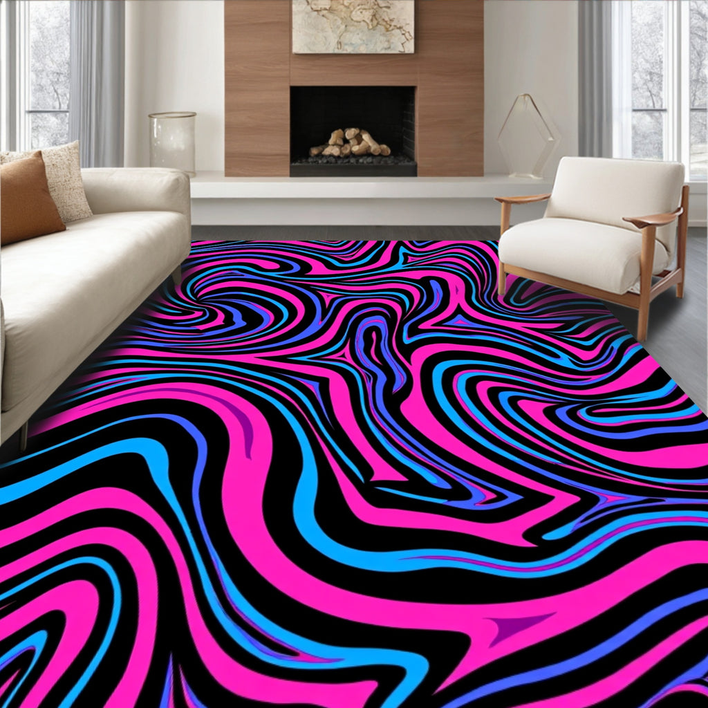 Vibrant Hot Pink Blue Swirl Rug