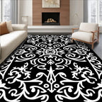 Ornate Black White Floral Damask Rug