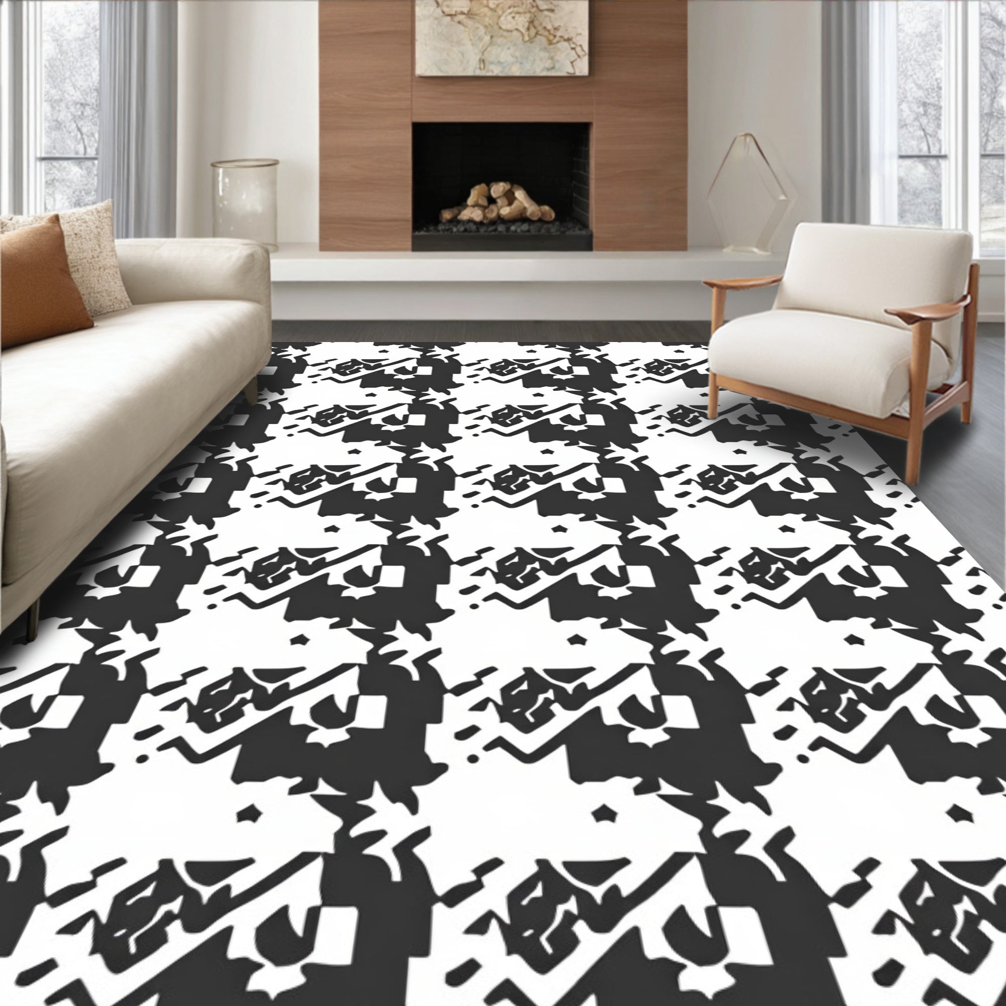 Abstract Black White Houndstooth Rug