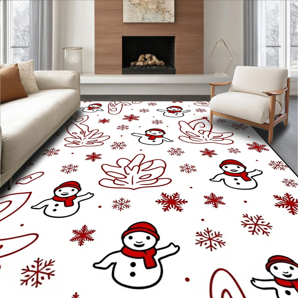 Festive Red Snowman Snowflake Medley Rug