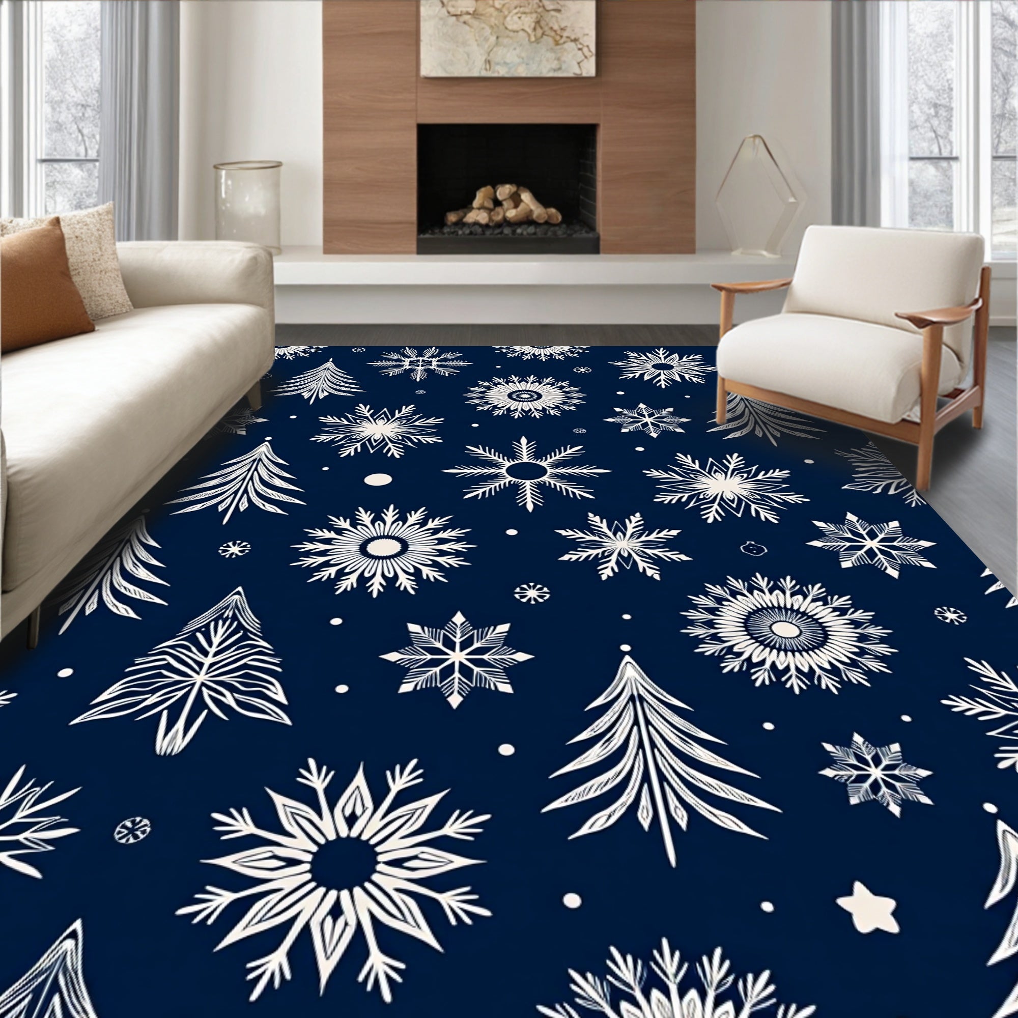 Snowflake Pine Forest Navy Rug