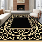 Black Gold Ornate Scroll Square Rug