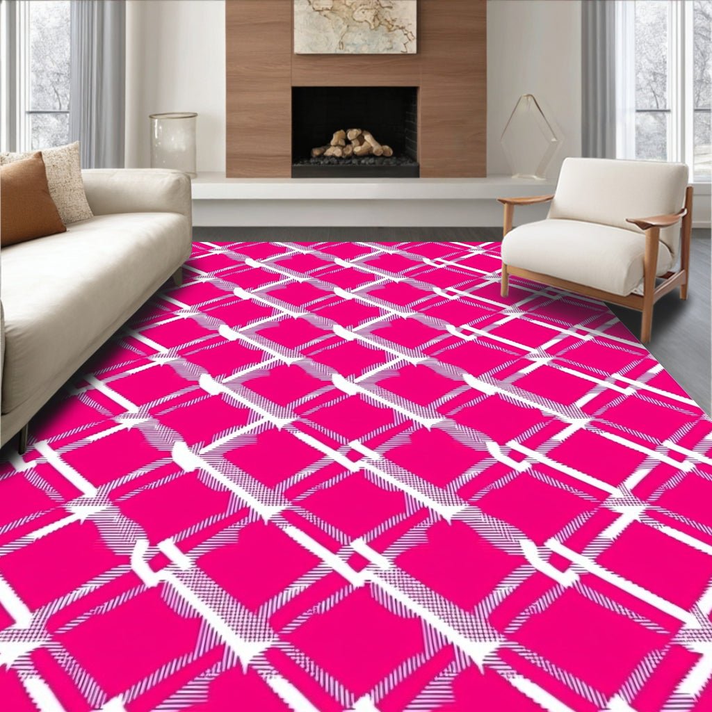 Vibrant Pink Plaid Diamond Rug