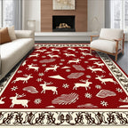 Red Reindeer Snowflake Border Textile Rug