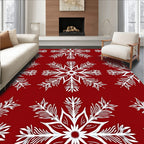 Red White Snowflake Holiday Textile Rug