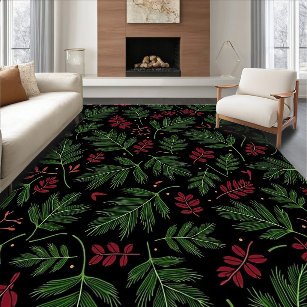 Evergreen Red Leaf Botanical Scatter Rug