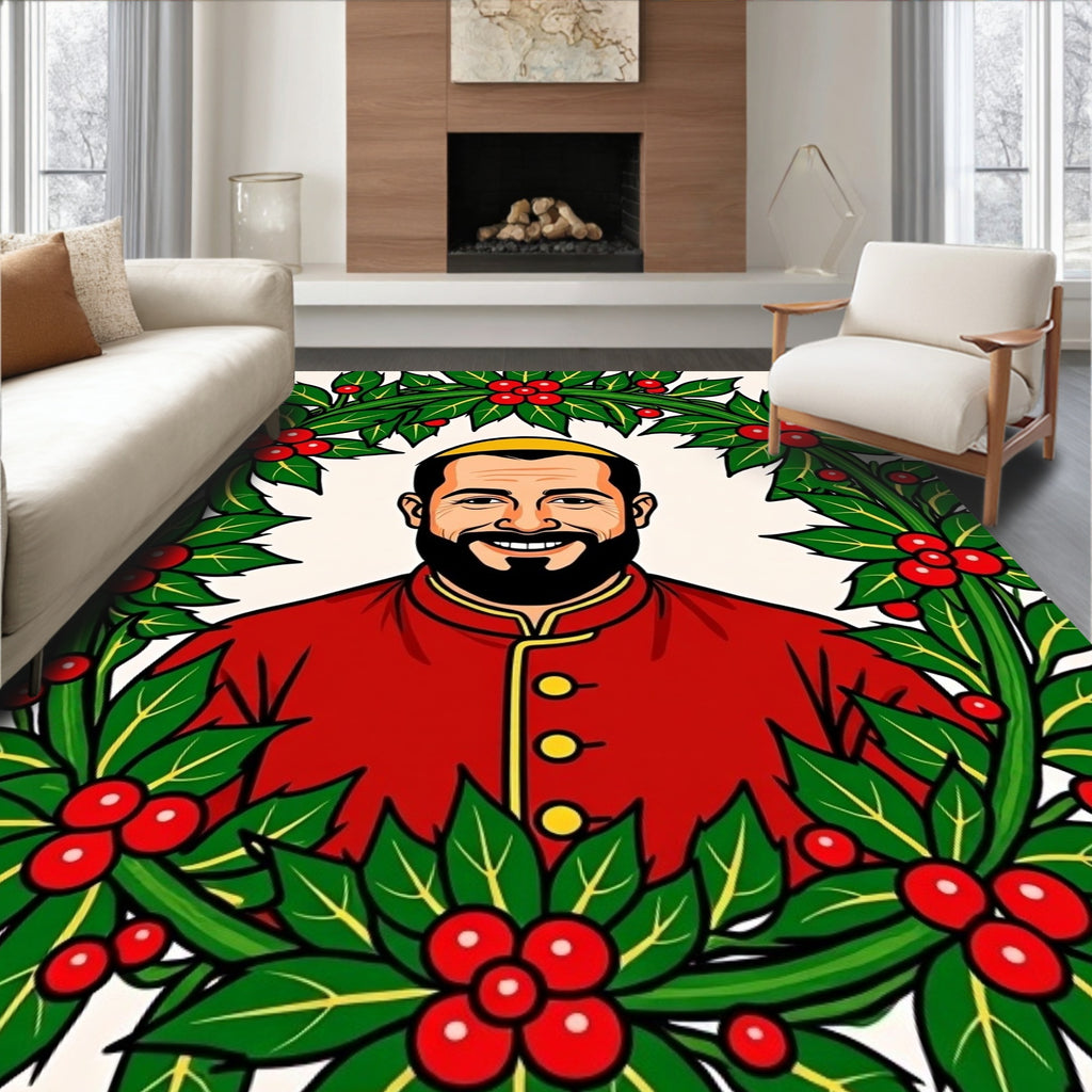 Holiday Festivity Holly Wreath Portrait Rug
