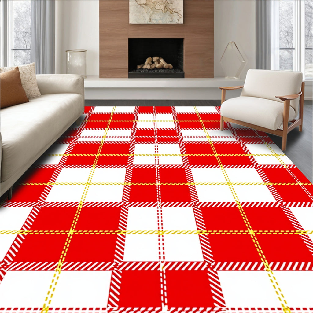 Classic Red White Plaid Checkered Rug