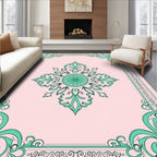 Pale Pink Green Floral Medallion Frame Rug
