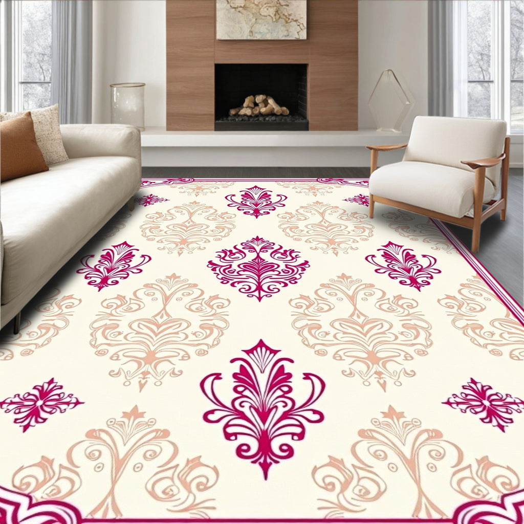 Crimson Baroque Damask Scrolling Floral Rug