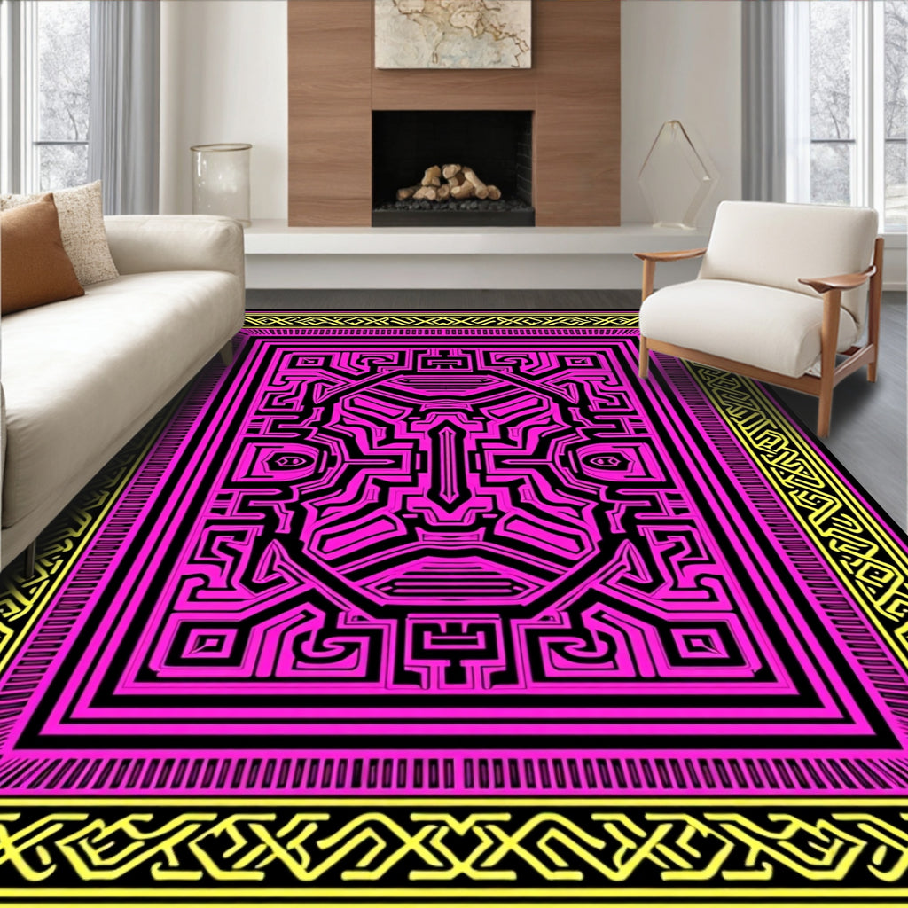 Vibrant Pink Geometric Maze Rug