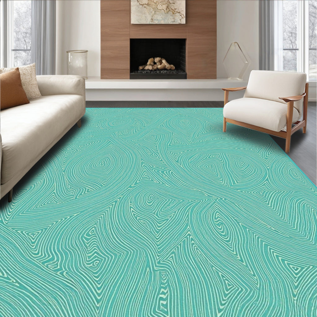 Turquoise Swirling Organic Abstract Rug