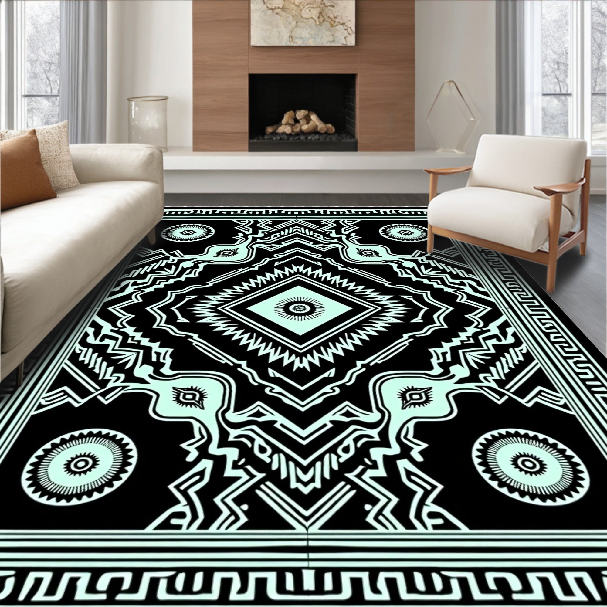 Neo Mint Black Geometric Diamond Rug