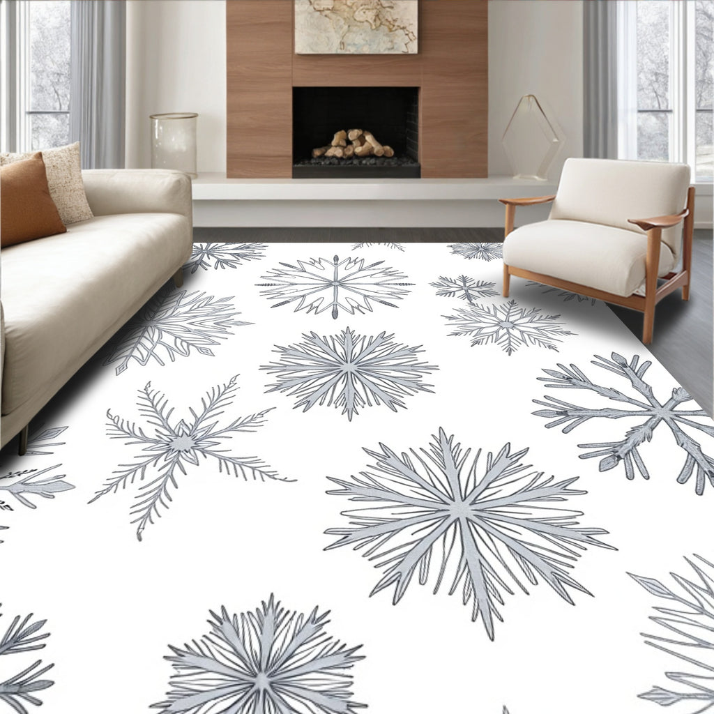 Silver Snowflake Winter Wonderland Rug