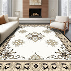 Cream and Black Medallion Border Rug