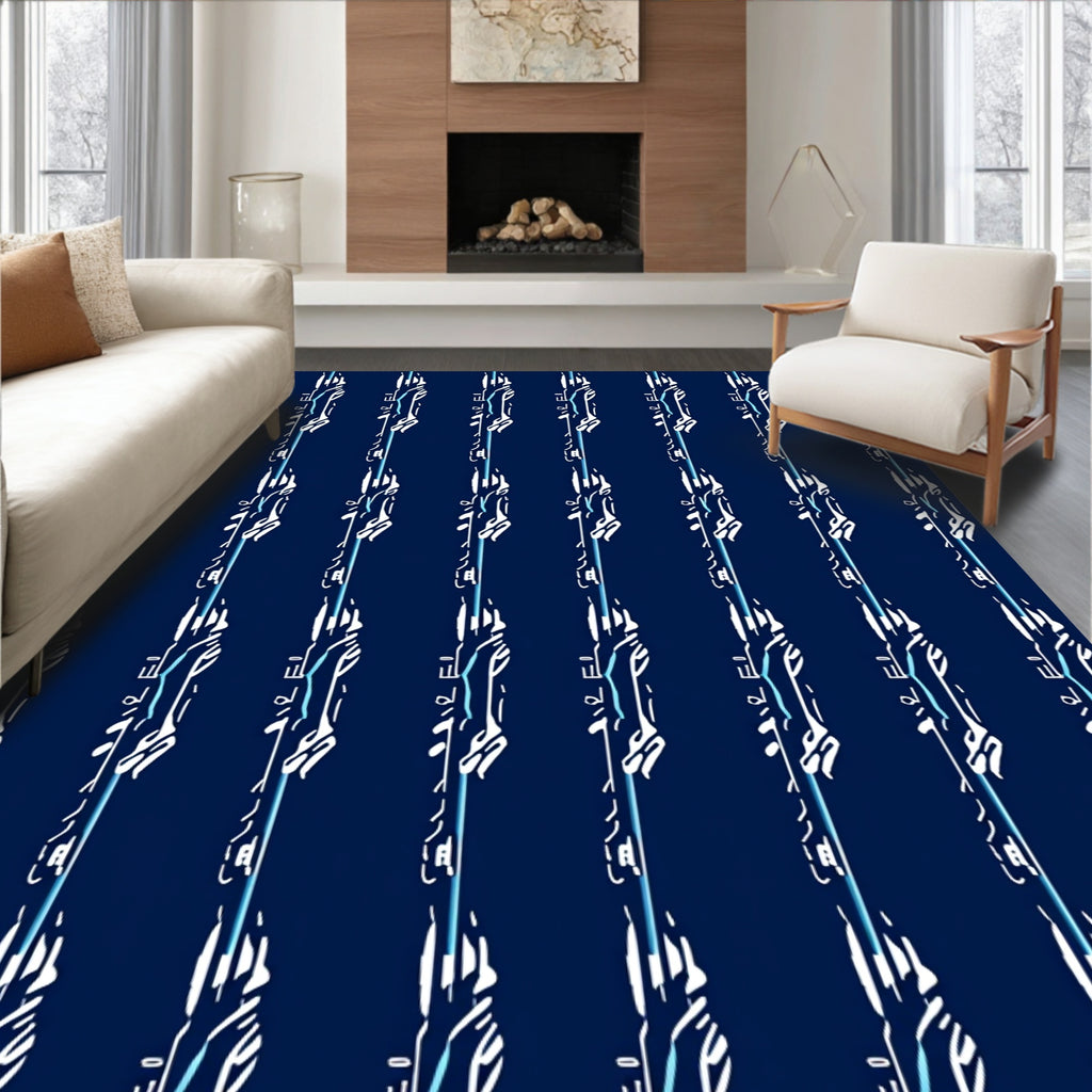 Deep Blue Vertical Abstract Strokes Rug