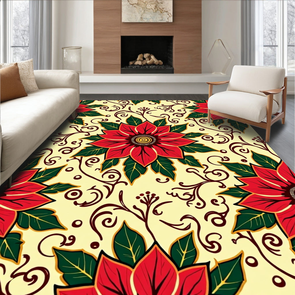 Crimson Floral Vine Scroll Rug