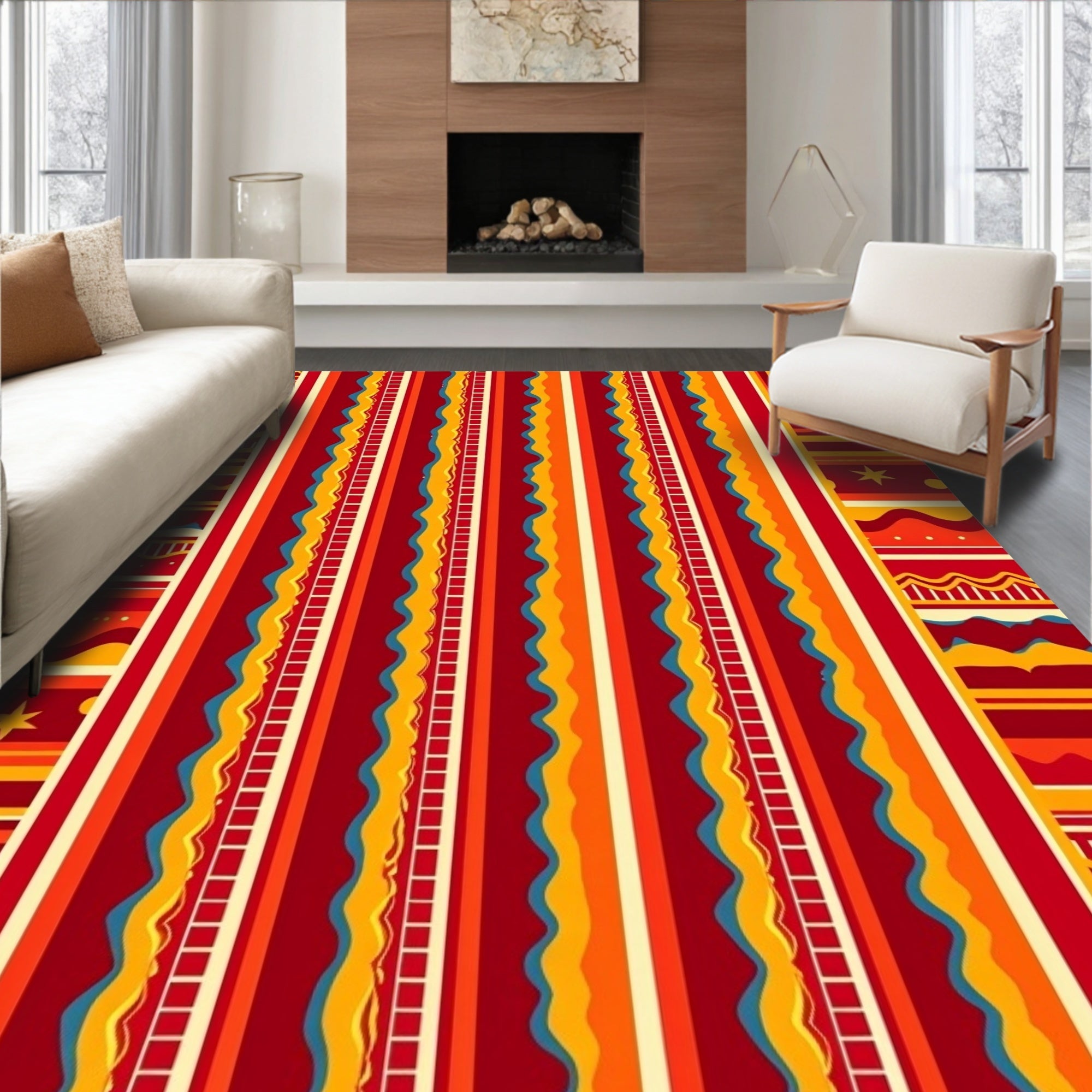 Bold Red Orange Yellow Stripped Carnival Rug