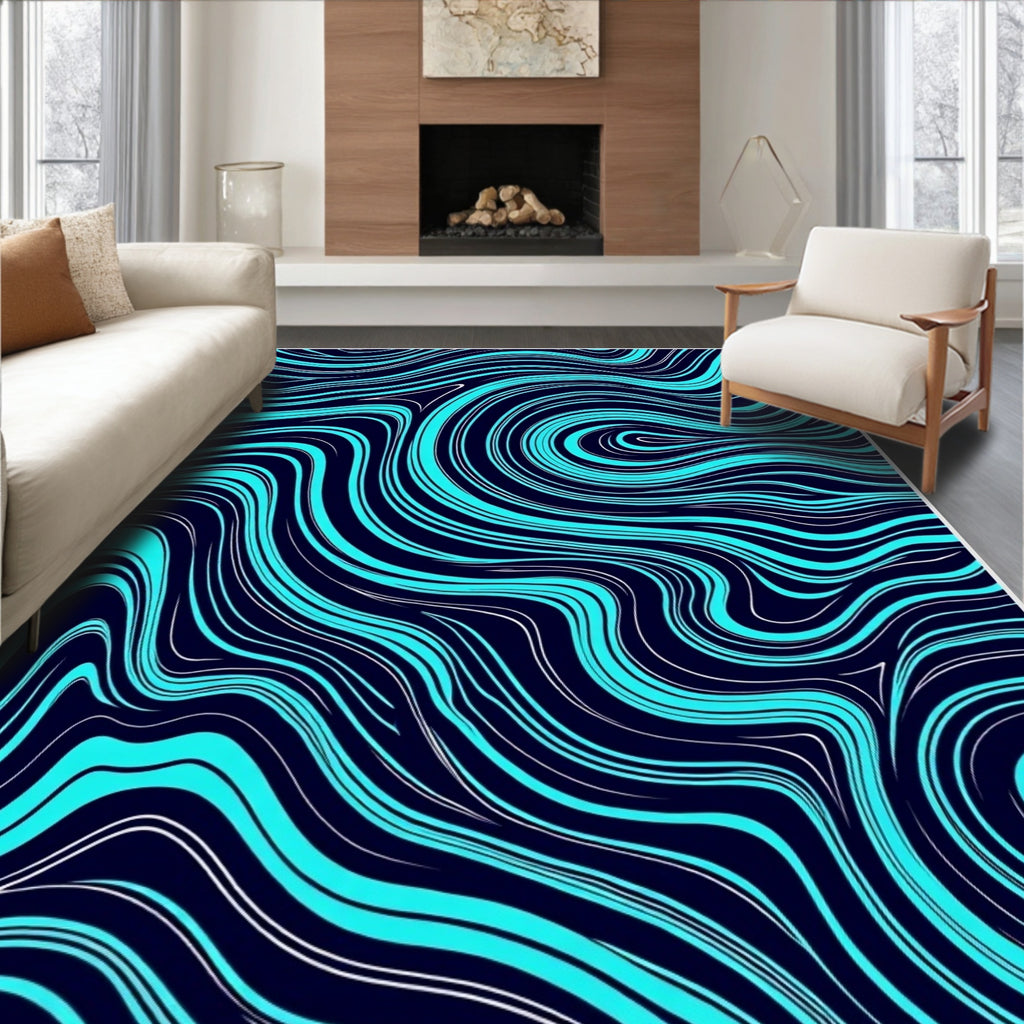 Aqua Marine Swirl Flow Rug
