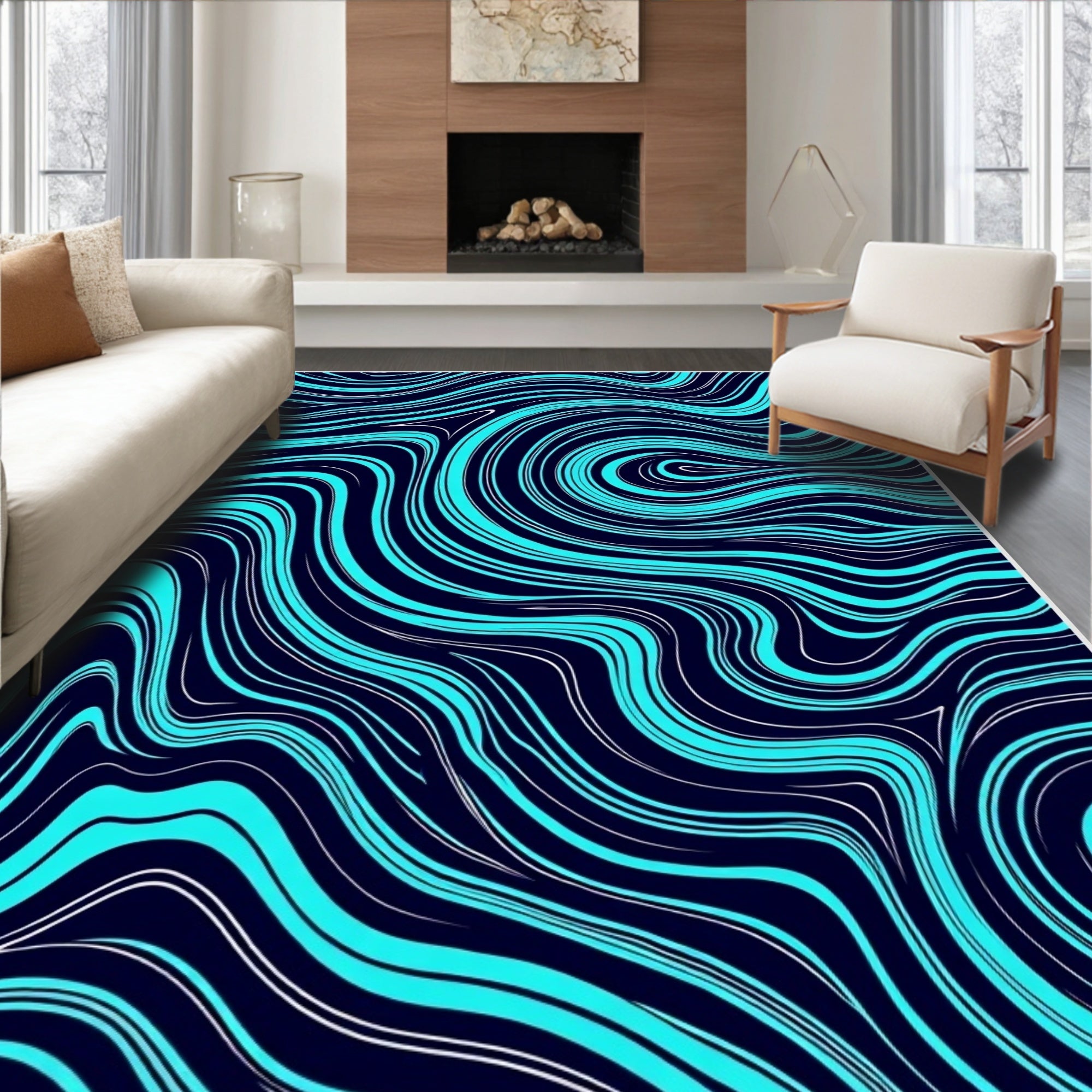 Aqua Marine Swirl Flow Rug