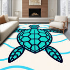Teal Turtle Under Blue Waves Rug
