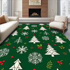 Holiday Trees Snowflakes Holly Berries Red Rug