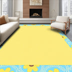 Bright Yellow Floral Blue Border Rug