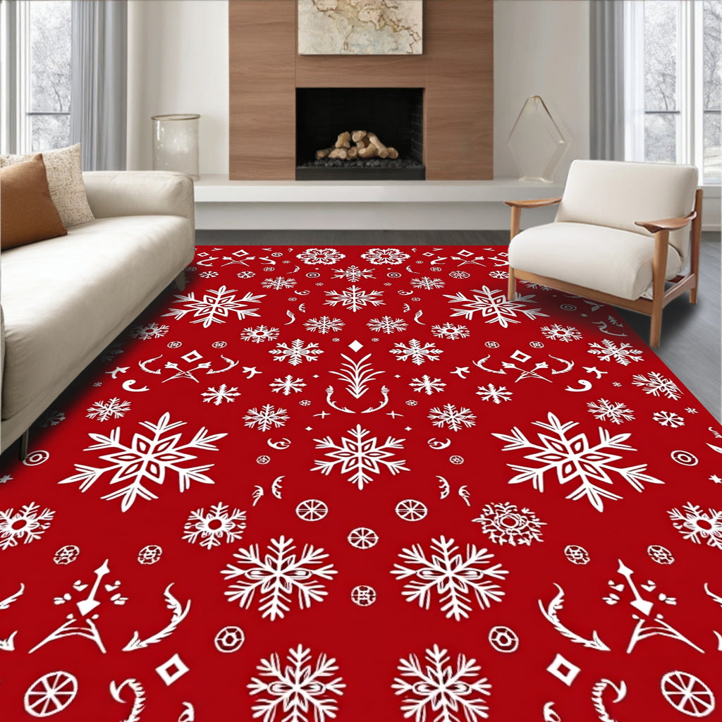 Festive Red Snowflake Collection Rug