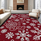 Crimson White Snowflake Swirls Rug